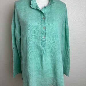 Colette  100% Linen Blouse  Buttons Long Sleeve  Made in Italy Size L / XL